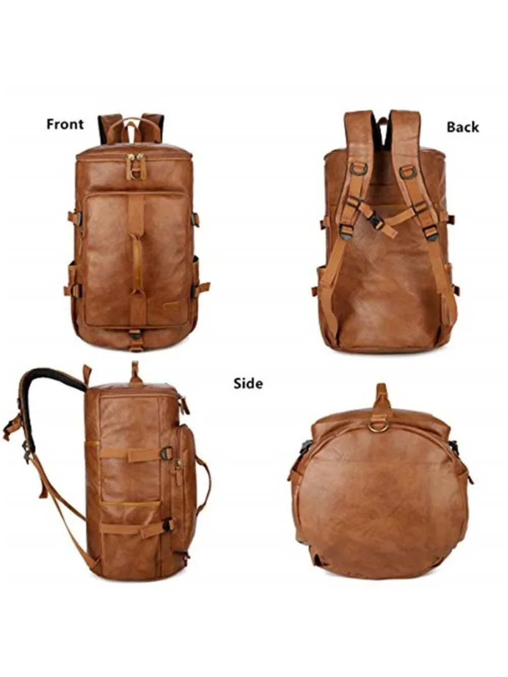Men's Vegan Leather Weekender Travel Duffel Tote Bag Backpack